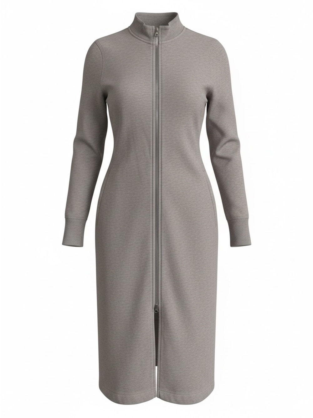 Duluth Trading Co Tan Full-Zip Long Sleeve Knit Dress